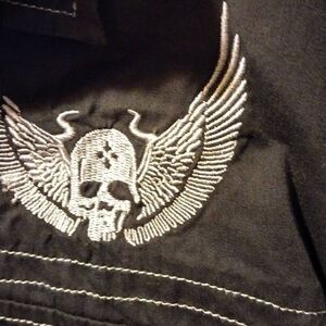 Flying Skull Button down shirt with detachable hoodie, XL, Overdrive Clothing